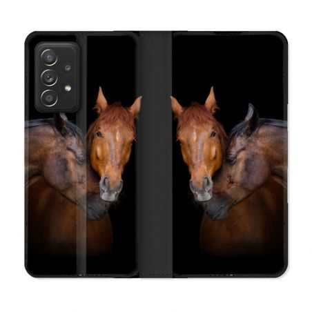 Housse Cuir Portefeuille Pour Samsung Galaxy A52 / A52S Animal Cheval Marron
