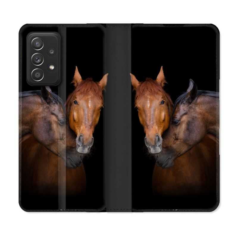 Housse Cuir Portefeuille Pour Samsung Galaxy A52 / A52S Animal Cheval Marron