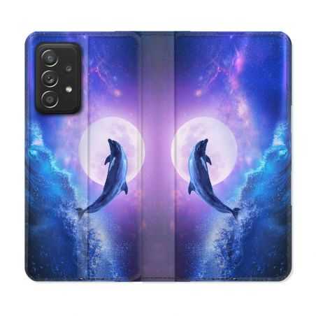 Housse Cuir Portefeuille Pour Samsung Galaxy A52 / A52S Animal Dauphin Vague