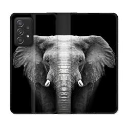 Housse Cuir Portefeuille Pour Samsung Galaxy A52 / A52S Animal Elephant Noir