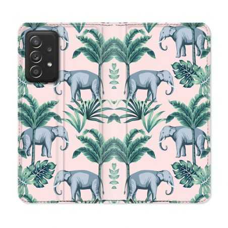 Housse Cuir Portefeuille Pour Samsung Galaxy A52 / A52S Animal Elephant Pattern