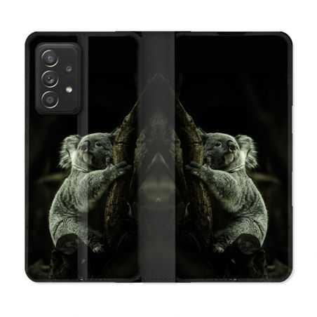 Housse Cuir Portefeuille Pour Samsung Galaxy A52 / A52S Animal Koala Noir