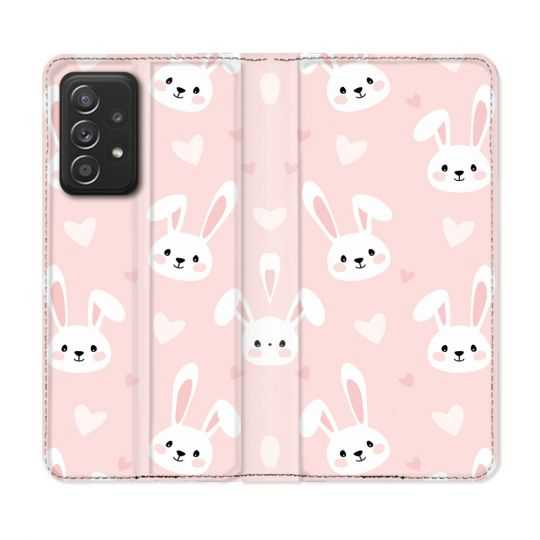 Housse Cuir Portefeuille Pour Samsung Galaxy A52 / A52S Animal Lapin Rose