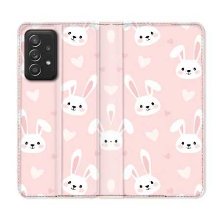 Housse Cuir Portefeuille Pour Samsung Galaxy A52 / A52S Animal Lapin Rose