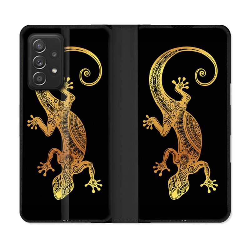 Housse Cuir Portefeuille Pour Samsung Galaxy A52 / A52S Animal Lezard Noir