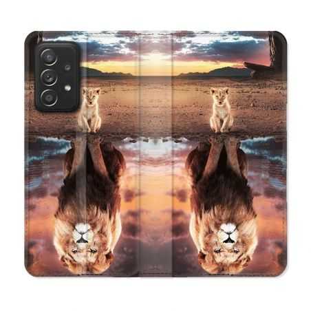 Housse Cuir Portefeuille Pour Samsung Galaxy A52 / A52S Animal Lion Reflet