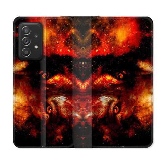 Housse Cuir Portefeuille Pour Samsung Galaxy A52 / A52S Animal Loup Espace