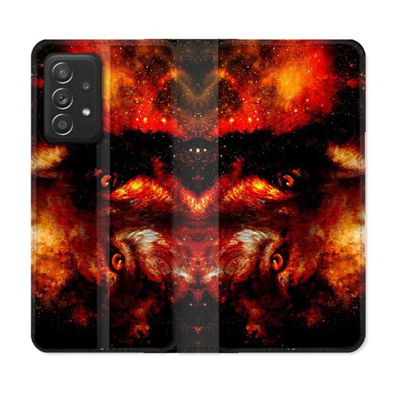 Housse Cuir Portefeuille Pour Samsung Galaxy A52 / A52S Animal Loup Espace