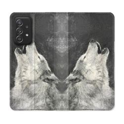 Housse Cuir Portefeuille Pour Samsung Galaxy A52 / A52S Animal Loup Hurlement