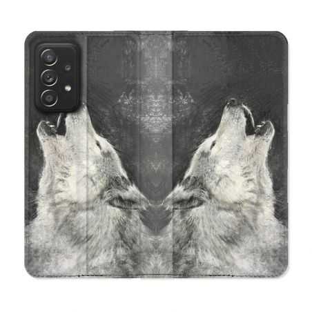 Housse Cuir Portefeuille Pour Samsung Galaxy A52 / A52S Animal Loup Hurlement