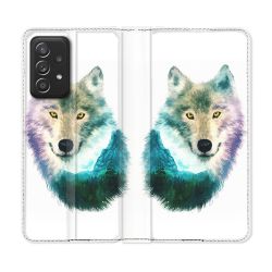 Housse Cuir Portefeuille Pour Samsung Galaxy A52 / A52S Animal Loup Montagne