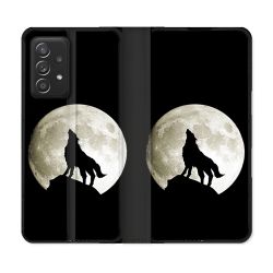 Housse Cuir Portefeuille Pour Samsung Galaxy A52 / A52S Animal Loup Noir
