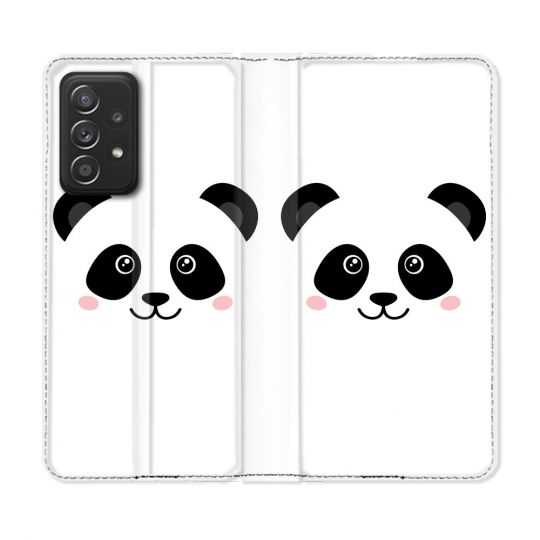 Housse Cuir Portefeuille Pour Samsung Galaxy A52 / A52S Animal Panda Blanc