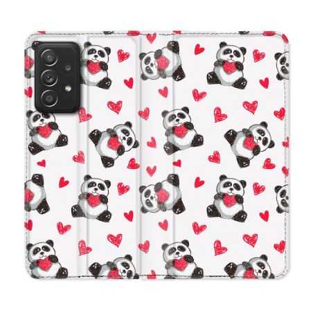Housse Cuir Portefeuille Pour Samsung Galaxy A52 / A52S Animal Panda C?ur