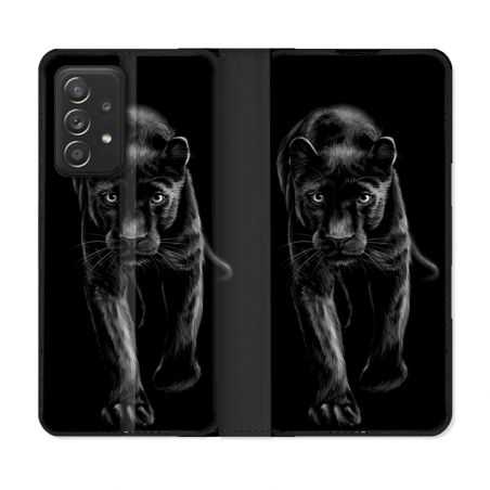 Housse Cuir Portefeuille Pour Samsung Galaxy A52 / A52S Animal Panthère Noire