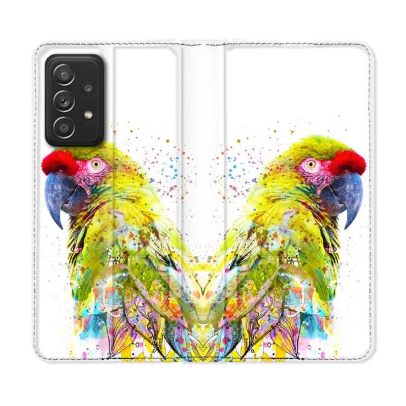 Housse Cuir Portefeuille Pour Samsung Galaxy A52 / A52S Animal Perroquet Jaune