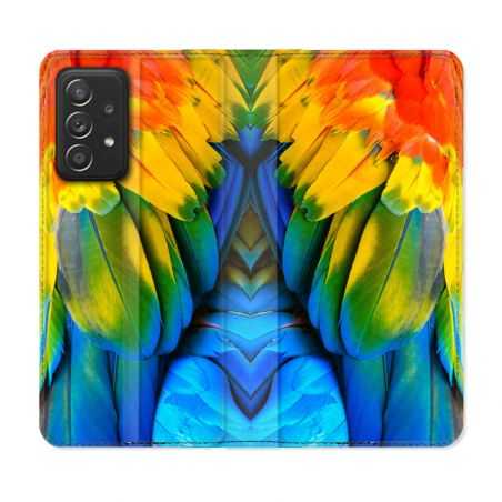 Housse Cuir Portefeuille Pour Samsung Galaxy A52 / A52S Animal Perroquet Plume