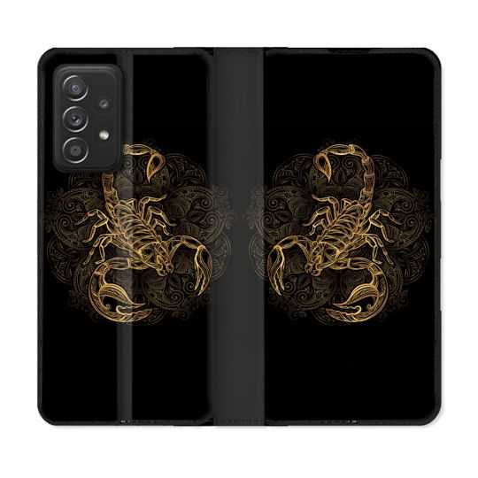 Housse Cuir Portefeuille Pour Samsung Galaxy A52 / A52S Animal Scorpion Fresque