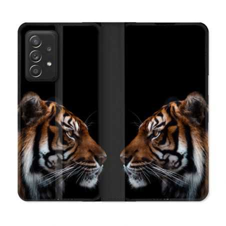 Housse Cuir Portefeuille Pour Samsung Galaxy A52 / A52S Animal Tigre Noir