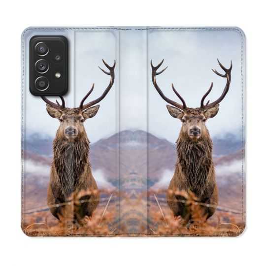 Housse Cuir Portefeuille Pour Samsung Galaxy A52 / A52S Chasse Chevreuil Montagne