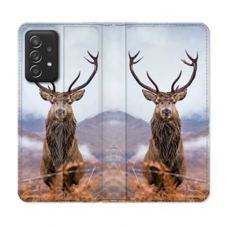 Housse Cuir Portefeuille Pour Samsung Galaxy A52 / A52S Chasse Chevreuil Montagne
