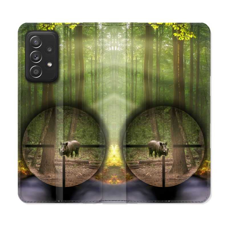 Housse Cuir Portefeuille Pour Samsung Galaxy A52 / A52S Chasse Sanglier Viseur