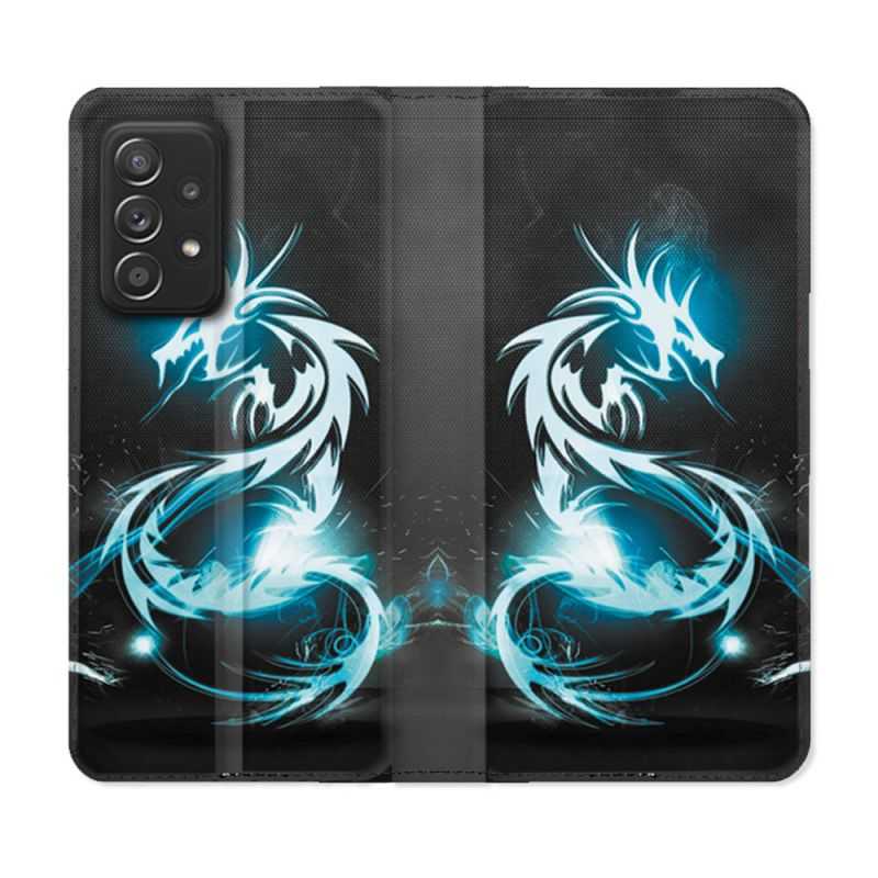 Housse Cuir Portefeuille Pour Samsung Galaxy A52 / A52S Fantastique Dragon Bleu