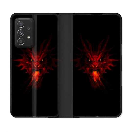 Housse Cuir Portefeuille Pour Samsung Galaxy A52 / A52S Fantastique Dragon Feu