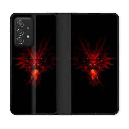 Housse Cuir Portefeuille Pour Samsung Galaxy A52 / A52S Fantastique Dragon Feu