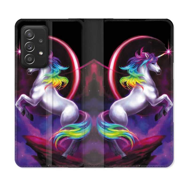 Housse Cuir Portefeuille Pour Samsung Galaxy A52 / A52S Fantastique Licorne Arc en ciel
