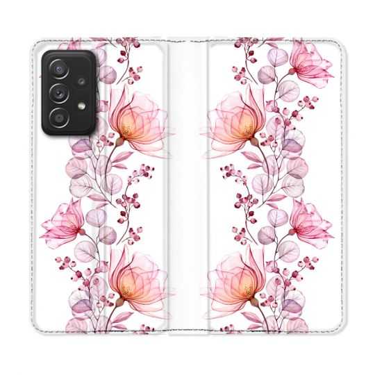 Housse Cuir Portefeuille Pour Samsung Galaxy A52 / A52S Fleur Eclosion