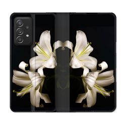Housse Cuir Portefeuille Pour Samsung Galaxy A52 / A52S Fleur Lys Noir