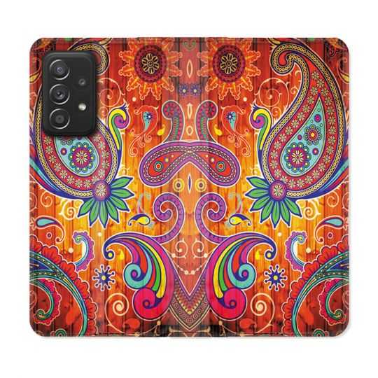 Housse Cuir Portefeuille Pour Samsung Galaxy A52 / A52S Fleur Psychedelic