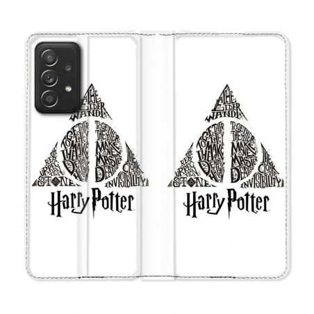 Housse Cuir Portefeuille Pour Samsung Galaxy A52 / A52S Harry Potter Hollows triangle Blanc