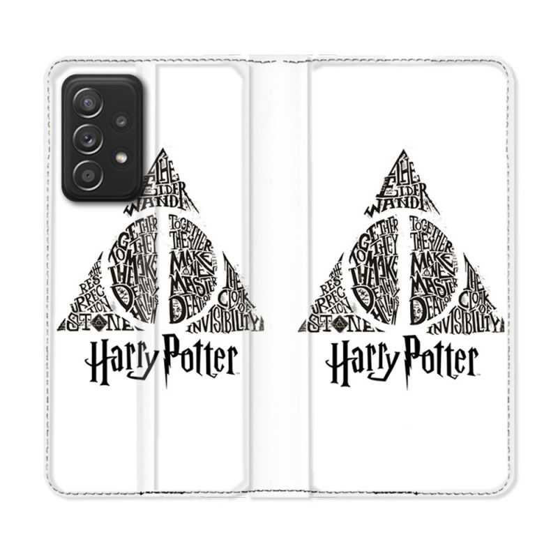 Housse Cuir Portefeuille Pour Samsung Galaxy A52 / A52S Harry Potter Hollows triangle Blanc