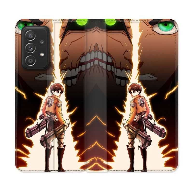 Housse Cuir Portefeuille Pour Samsung Galaxy A52 / A52S Manga Attaque Titans Eren Eclair
