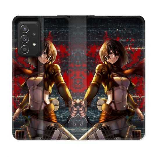 Housse Cuir Portefeuille Pour Samsung Galaxy A52 / A52S Manga Attaque Titans Mikasa