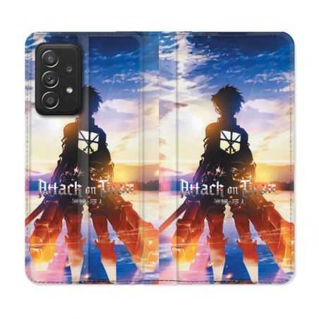 Housse Cuir Portefeuille Pour Samsung Galaxy A52 / A52S Manga Attaque Titans Soleil