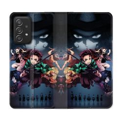 Housse Cuir Portefeuille Pour Samsung Galaxy A52 / A52S Manga Demon Slayer Noir