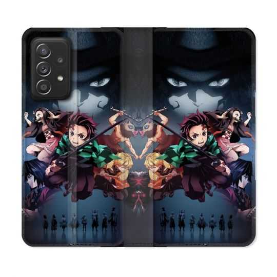 Housse Cuir Portefeuille Pour Samsung Galaxy A52 / A52S Manga Demon Slayer Noir