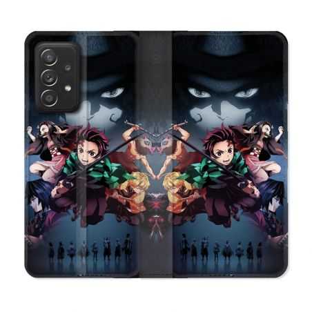 Housse Cuir Portefeuille Pour Samsung Galaxy A52 / A52S Manga Demon Slayer Noir