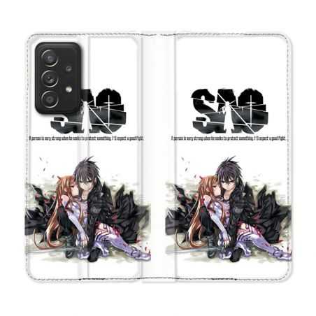 Housse Cuir Portefeuille Pour Samsung Galaxy A52 / A52S Manga SAO sword Art Online Blanc