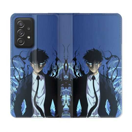 Housse Cuir Portefeuille Pour Samsung Galaxy A52 / A52S Manga Solo Leveling Sung Bleu