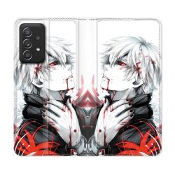 Housse Cuir Portefeuille Pour Samsung Galaxy A52 / A52S Manga Tokyo Ghoul Kaneki Blanc