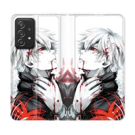 Housse Cuir Portefeuille Pour Samsung Galaxy A52 / A52S Manga Tokyo Ghoul Kaneki Blanc
