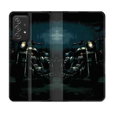 Housse Cuir Portefeuille Pour Samsung Galaxy A52 / A52S Moto Harley Vintage
