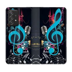 Housse Cuir Portefeuille Pour Samsung Galaxy A52 / A52S Musique Cle Sol Bleu