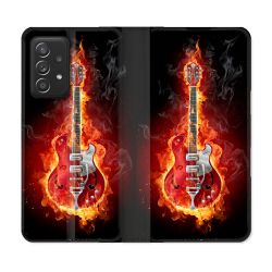 Housse Cuir Portefeuille Pour Samsung Galaxy A52 / A52S Musique Guitare Electrique