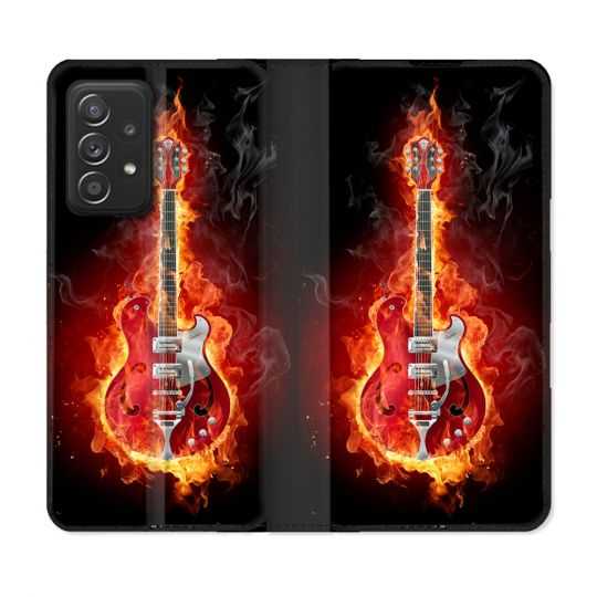 Housse Cuir Portefeuille Pour Samsung Galaxy A52 / A52S Musique Guitare Electrique