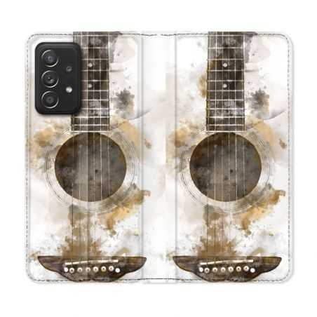 Housse Cuir Portefeuille Pour Samsung Galaxy A52 / A52S Musique Guitare Tag